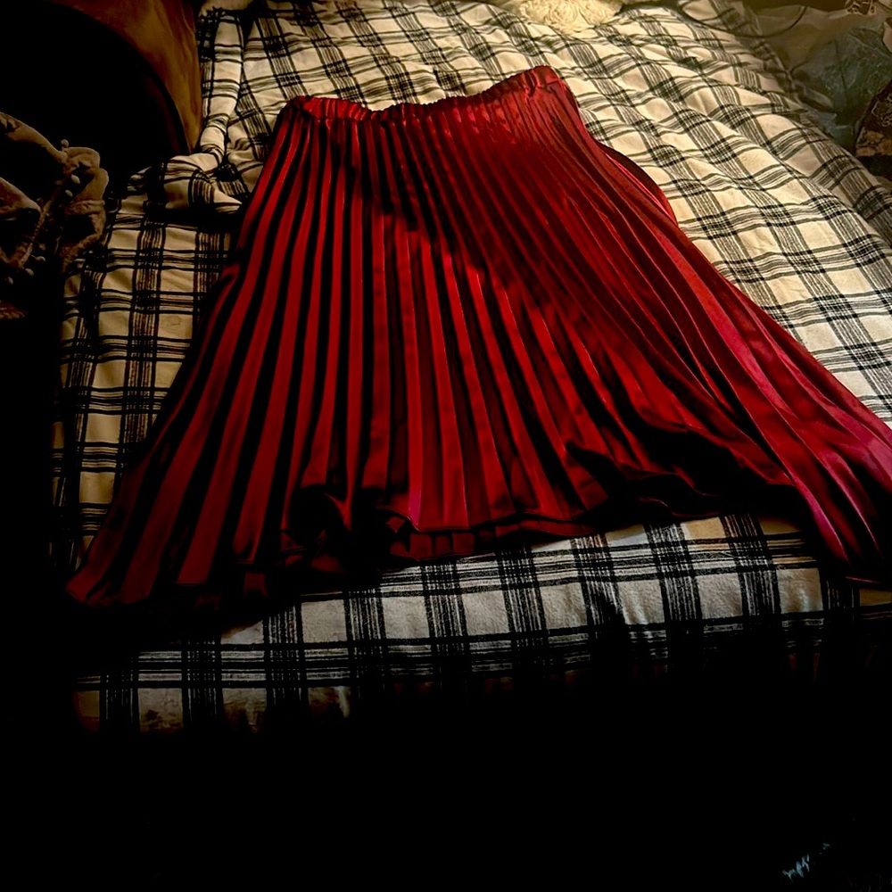 Pleated burgundy satin skirt beautiful